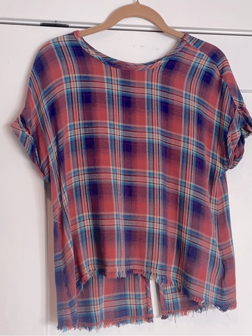 Anthropologie Cloth & Stone Mallory Plaid Top - Boho Flannel Button Back Small